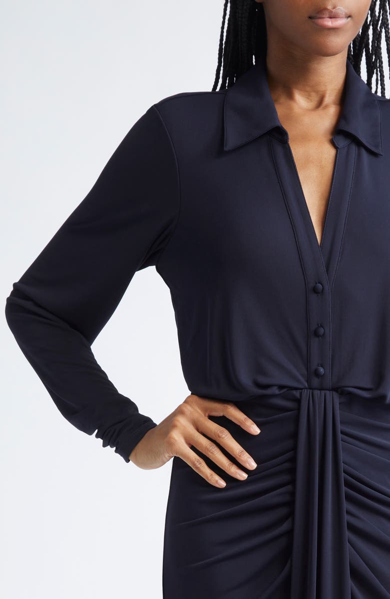 Cinq à Sept Seferina Ruched Detail Long Sleeve Shirtdress, Alternate, color, Navy