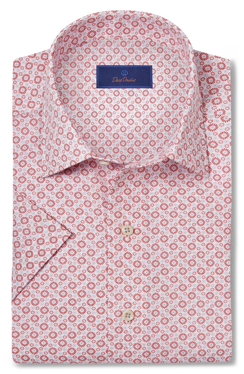 David Donahue Short Sleeve Linen & Cotton Sport Shirt, Alternate, color, Nantucket Red