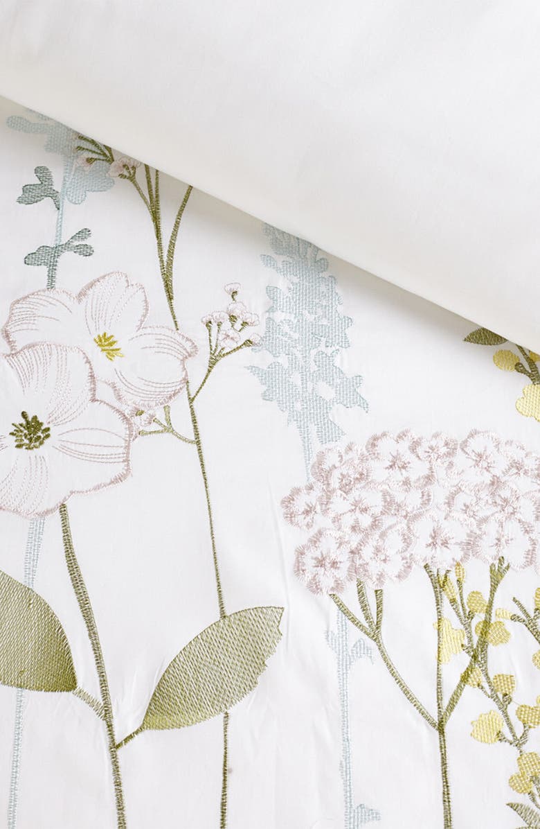 MELANGE HOME Full/Queen Spring Blossom Embroidered Cotton Duvet 2-Piece Set - White/Green, Alternate, color, White/ Green