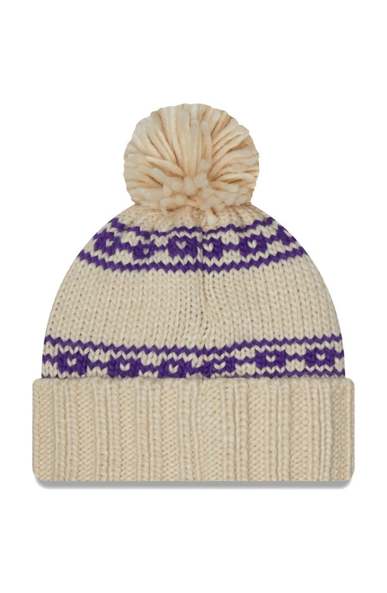New Era Women's New Era Cream Los Angeles Lakers Sport Cuffed Knit Hat with Pom, Alternate, color, 