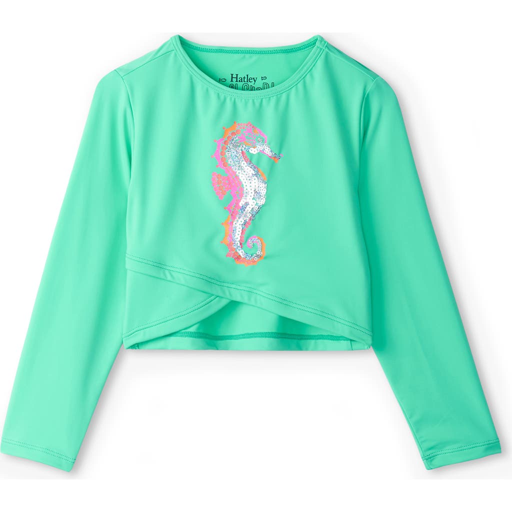 Hatley Kids' Painted Seahorse Long Sleeve Rashguard In Biscay Green