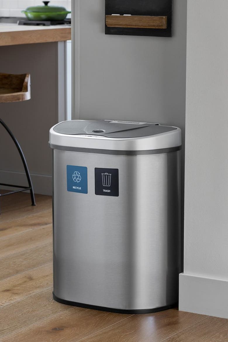 Dual Compartment Motion Sensor Trash Can - 18.5 Gallon, Alternate, color, SILVER BLACK
