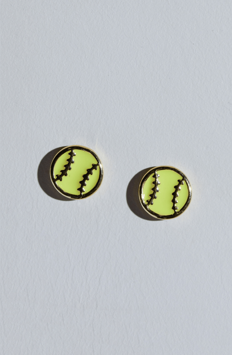 Nickel & Suede Softball Stud Earrings, Main, color, Clear / Gold Metal