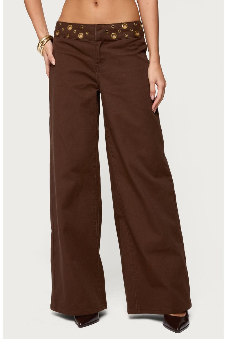 Mixed Grommet Low Rise Wide Leg Jeans, Main, color, BROWN-WASHED