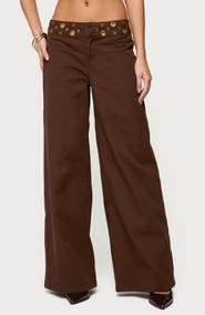 EDIKTED Mixed Grommet Low Rise Wide Leg Jeans