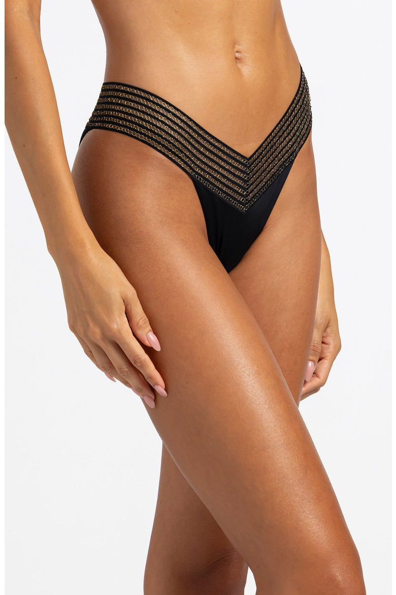 Addie Skimpy Bikini Bottom, Alternate, color, Black / Gold
