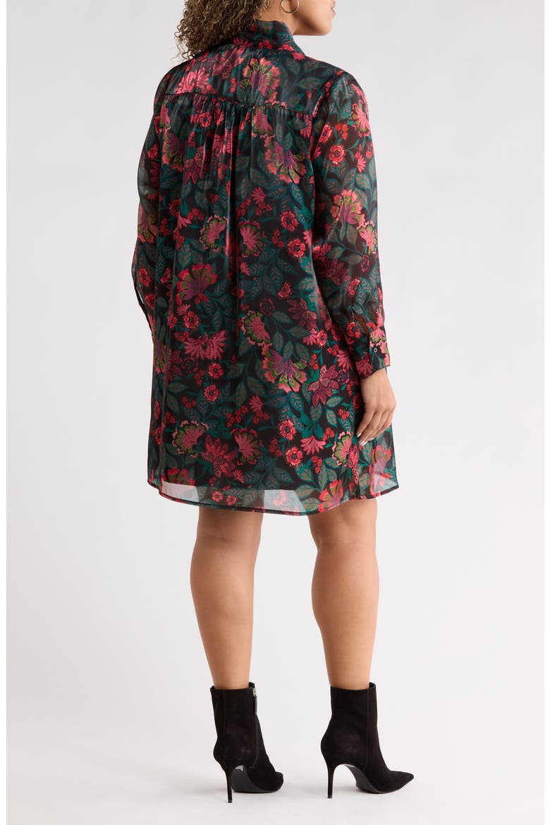 Floral Organza Tie Neck Shift Dress, Alternate, color, BLACK-TEAL-RED