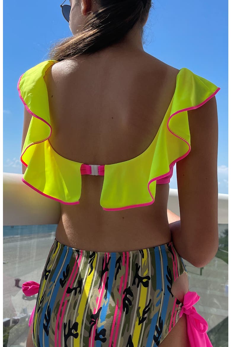 Kids' Bold Mix Ruffle Bikini Neon Lime & Camo Print, Alternate, color, Multicolor