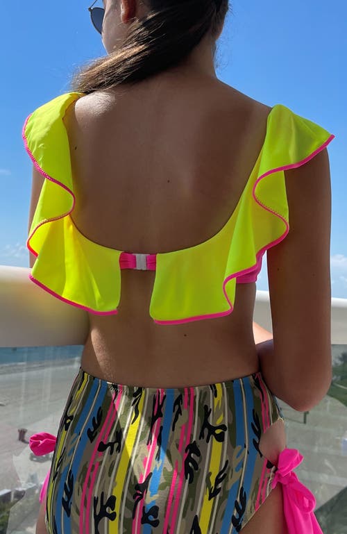 Nessi Byrd Kids' Bold Mix Ruffle Bikini Neon Lime & Camo Print In Green