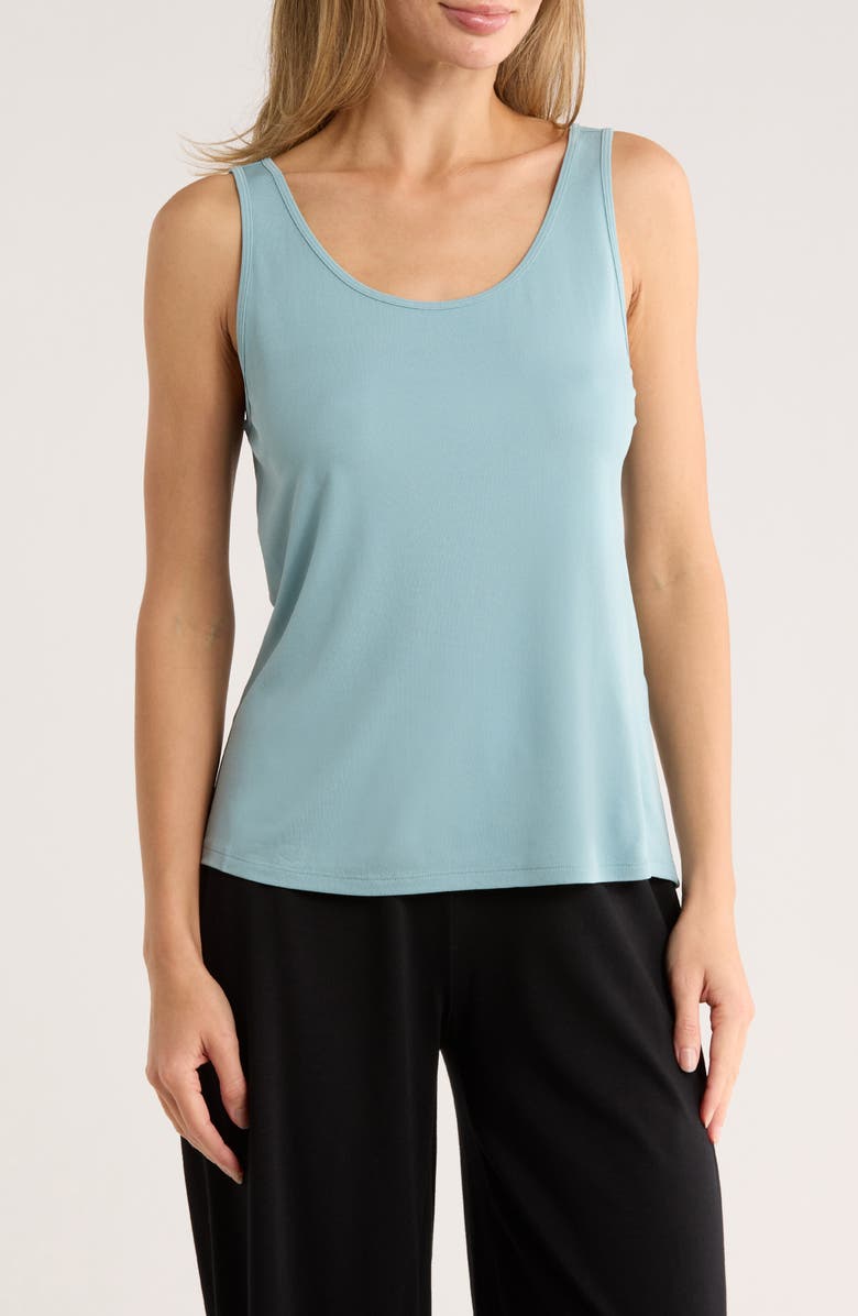 Eileen Fisher Slim Fit Scoop Neck Silk Tank, Main, color, Seafoam