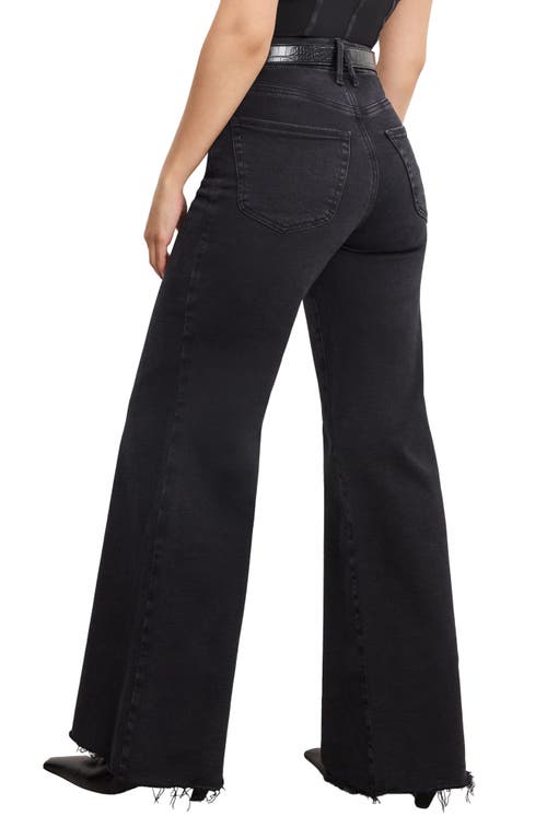 Good American Soft-tech Good Petite Raw Hem Wide Leg Palazzo Jeans In Black