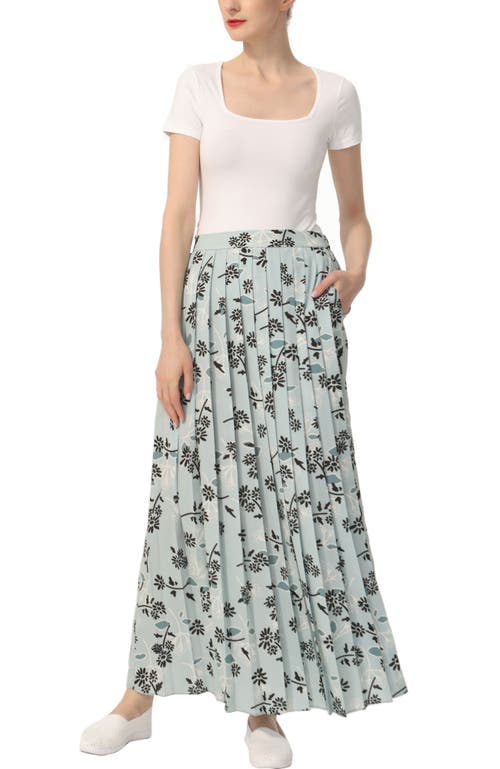 Kimi & Kai Women's Print Box Pleat Maxi Skirt In Dusty Blue