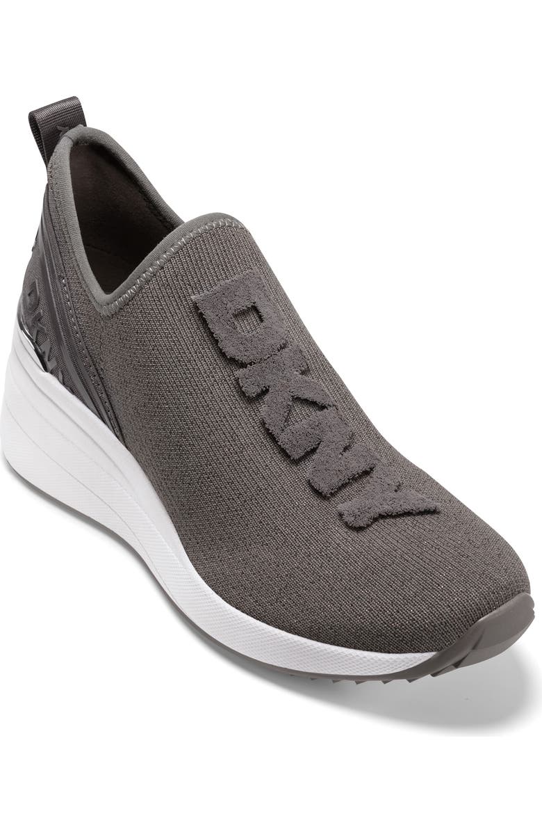 DKNY Keeva Knit Wedge Sneaker, Main, color, Morel