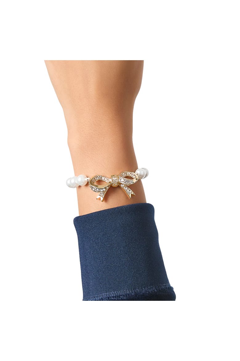 Pearl Bracelet with Pave Bow, Alternate, color, Gold Tone