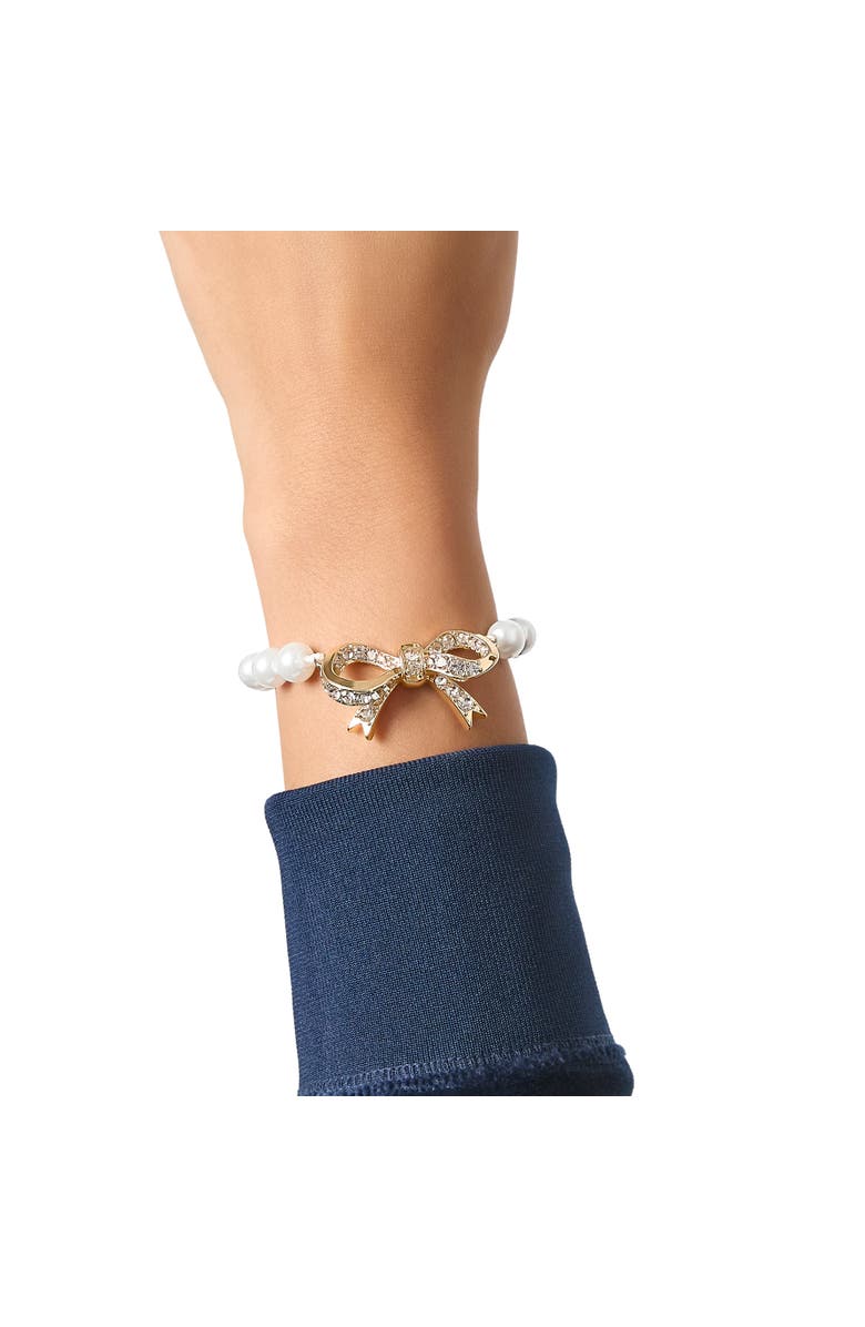 Juicy Couture Pearl Bracelet with Pave Bow, Alternate, color, Gold Tone