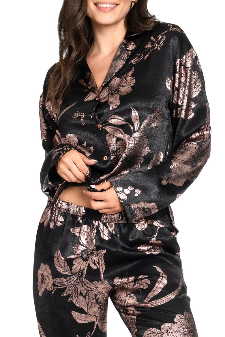 Print Satin Pajamas, Alternate, color, BLACK