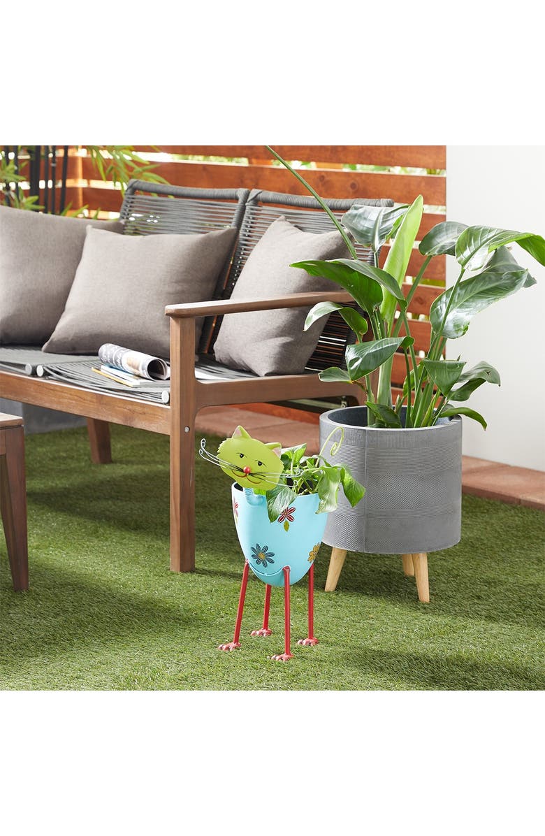 WILLOW ROW Blue Metal Indoor & Outdoor Cat Planter with Flower Pattern, Alternate, color, Multi