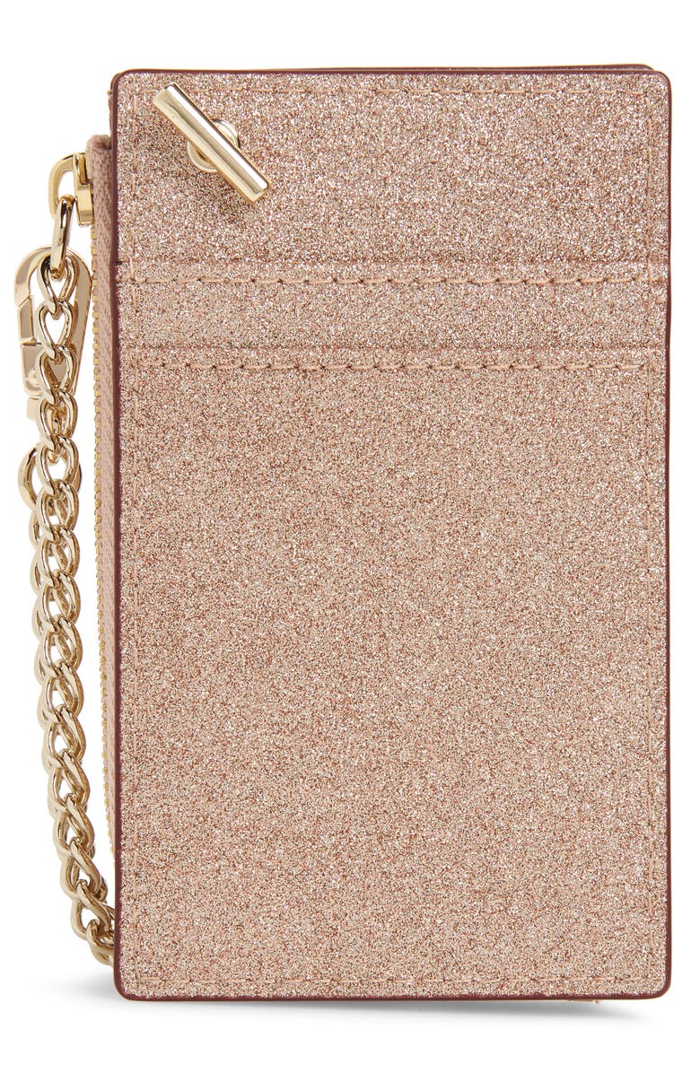 Kate Spade New York burgess court - ivey glitter leather card holder, Alternate, color, Soft Gold/ Rose Gold