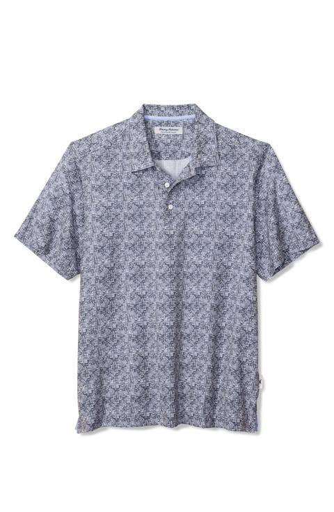 Bahama Coast Flora Tiles Geo Print IslandZone® Camp Shirt