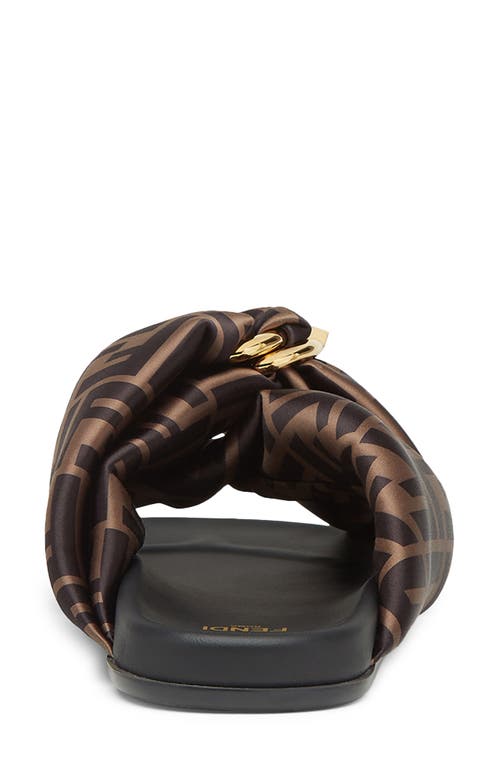 Fendi Feel Slides With Double-band And D-ring Buckle In Tabacco Nero