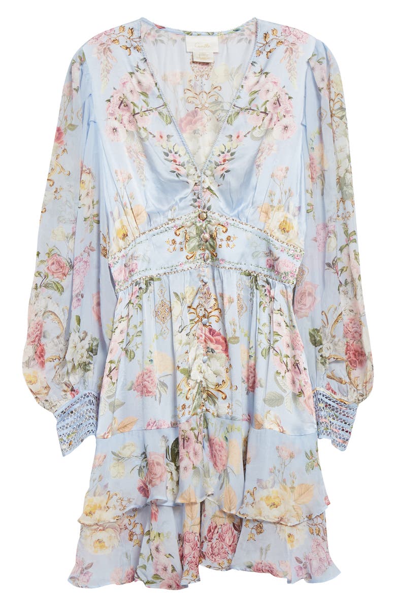 Camilla Tiled In Time Button Front Long Sleeve Silk Minidress, Alternate, color,