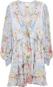 Camilla Tiled In Time Button Front Long Sleeve Silk Minidress