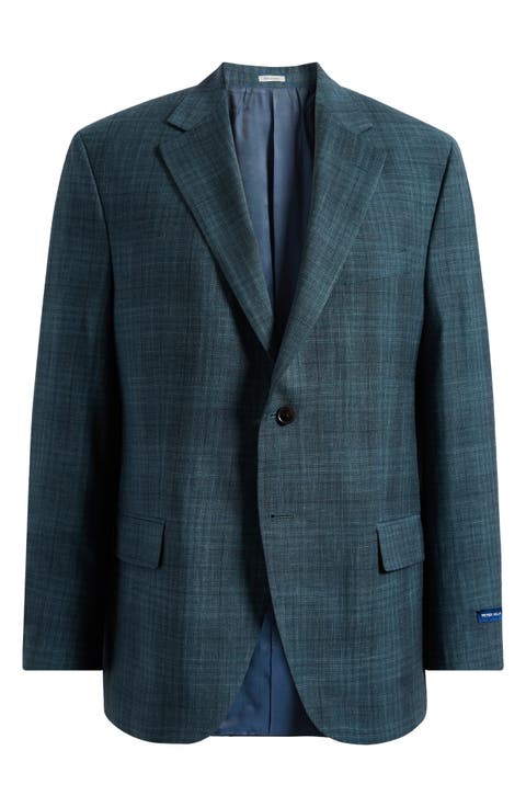 Hartford Classic Fit Teal Plaid Wool Blend Sport Coat