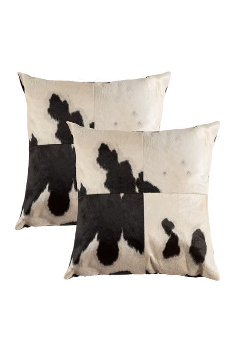 Torino Quattro Genuine Cowhide Pillow - 18" x 18" - Black/White - Set of 2