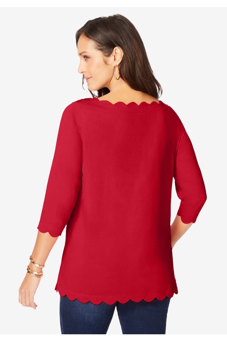 Scallop Boatneck Tunic, Alternate, color, CLASSIC RED