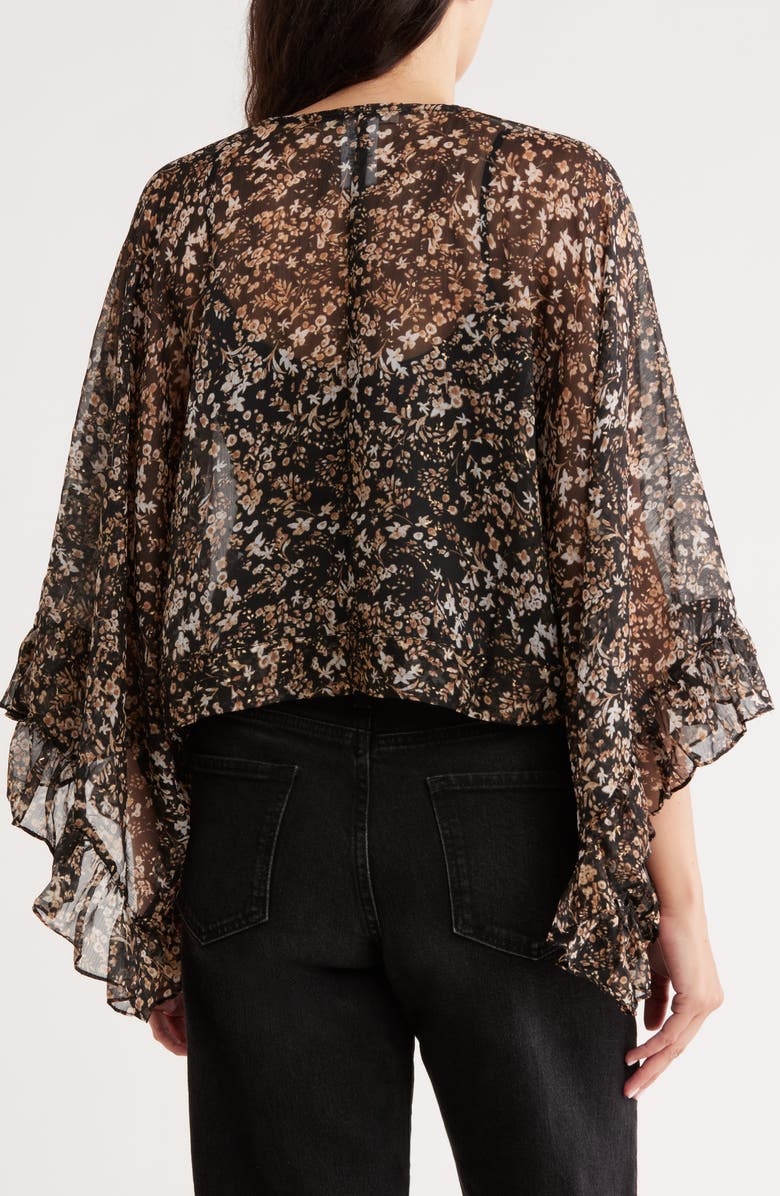 BCBG Foil Floral Print Chiffon Topper, Alternate, color, Black Multi