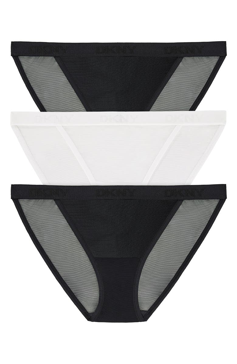 DKNY 3-Pack Mesh Bikini Briefs, Main, color, Black White Black