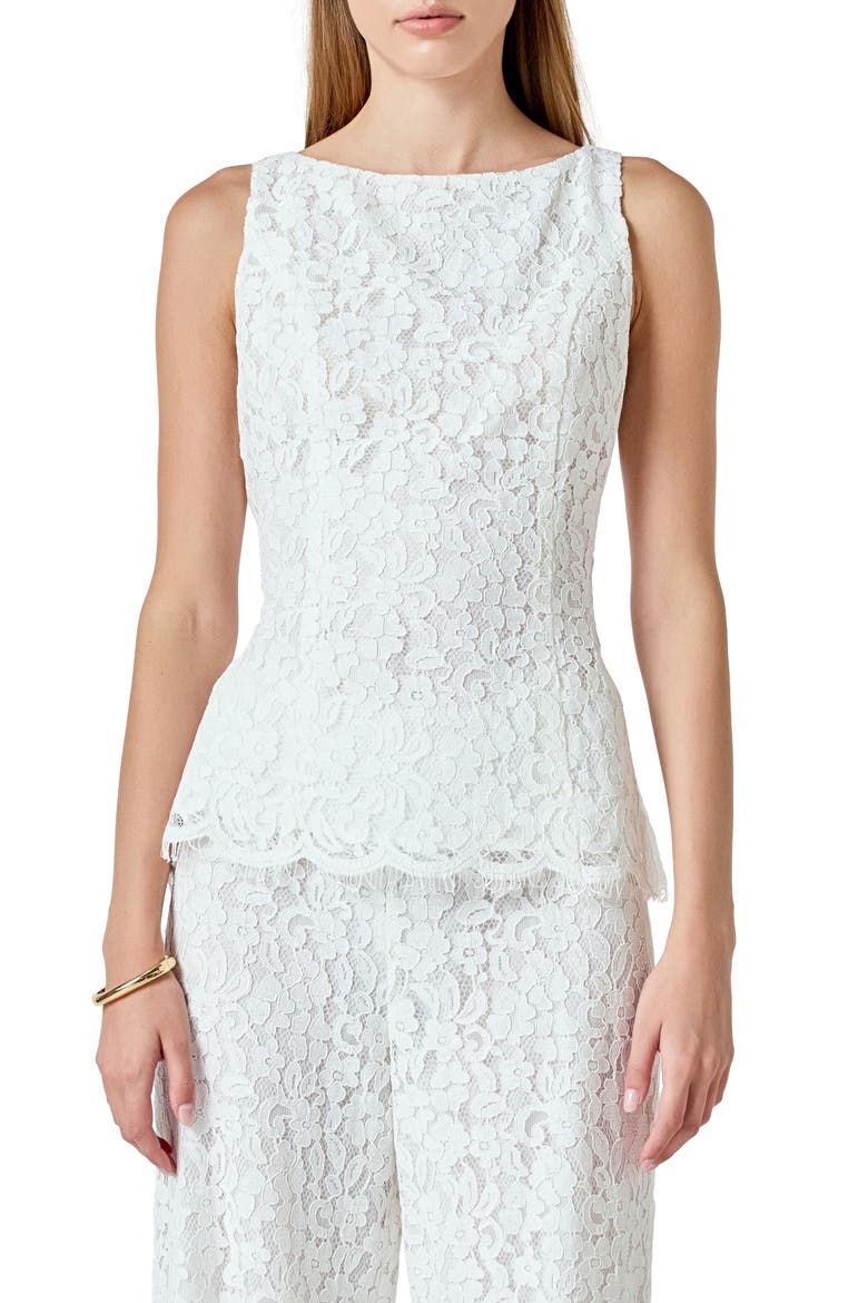 Lace Sleeveless Tie Back Top, Main, color, WHITE