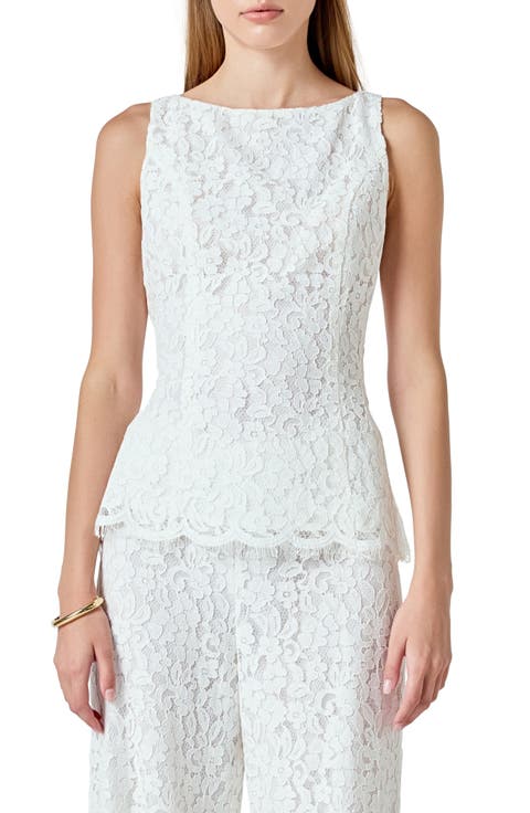 Lace Sleeveless Tie Back Top