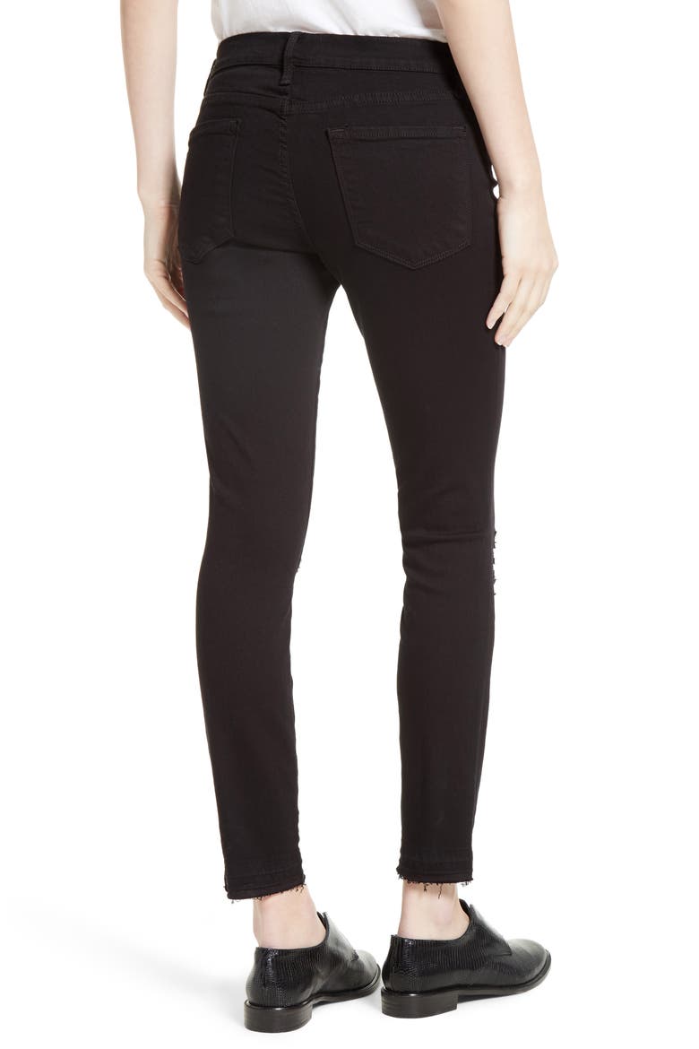 Distressed Release Hem Skinny Jeans, Alternate, color, LILAC FILM NOIR