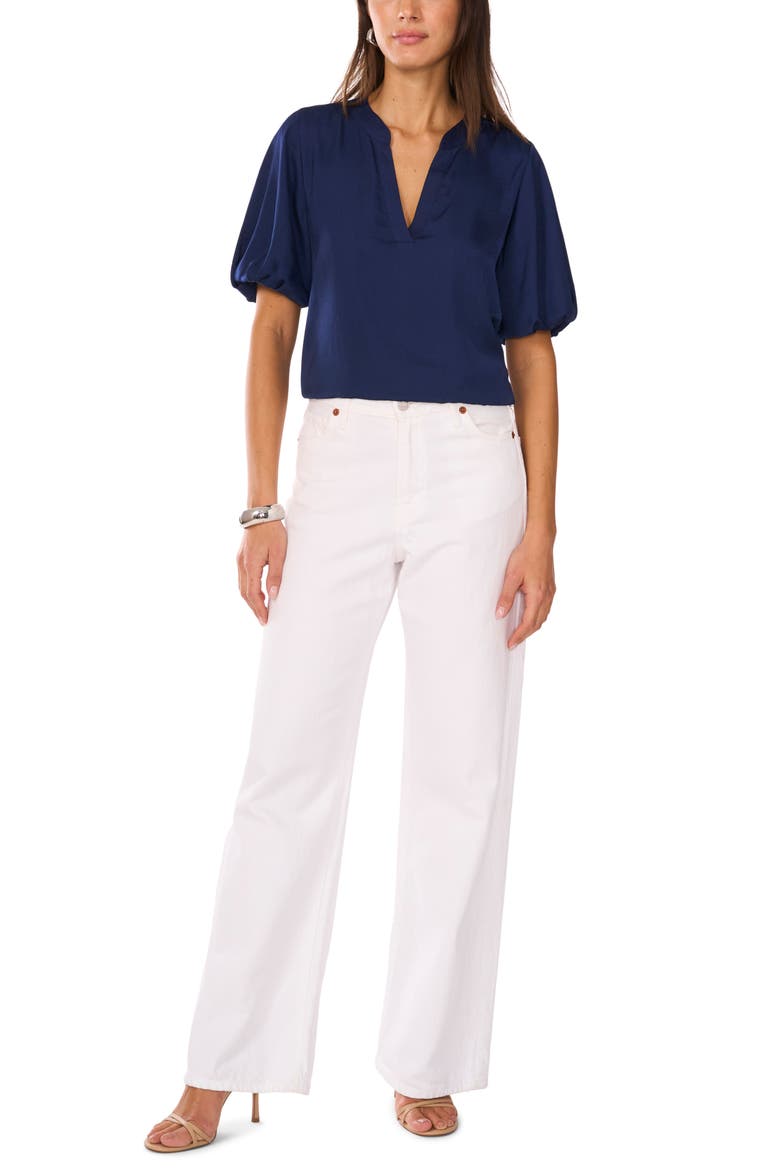 Hammered Satin Puff Sleeve Top, Alternate, color, CLASSIC NAVY