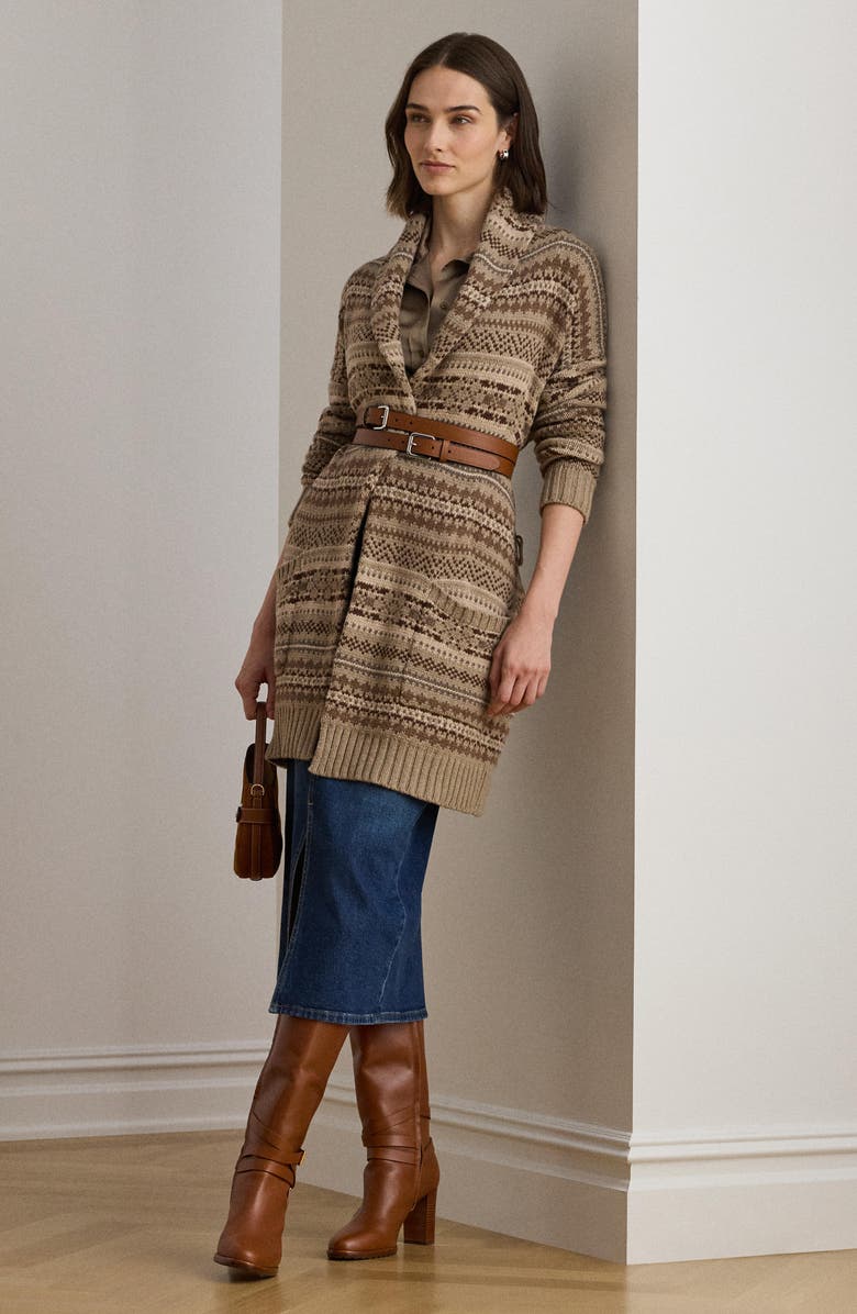 Lauren Ralph Lauren Fair Isle Belted Wool Blend Cardigan, Alternate, color, Adirondack Heather Multi