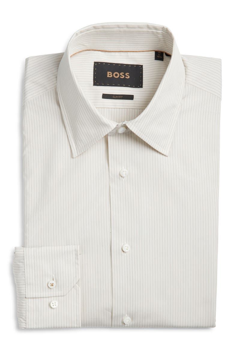Hays Slim Fit Pinstripe Cotton Dress Shirt, Alternate, color, BEIGE/ KHAKI