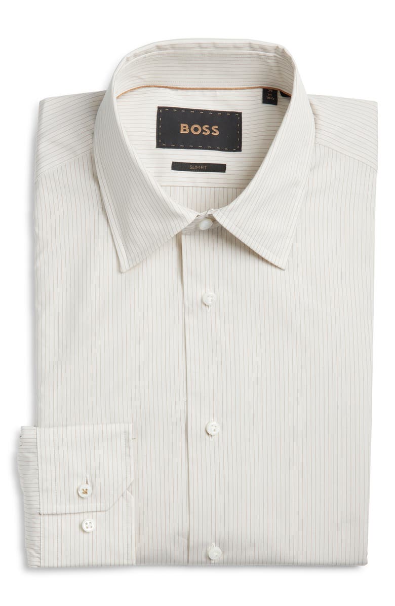 BOSS Hays Slim Fit Pinstripe Cotton Dress Shirt, Alternate, color, Beige/ Khaki