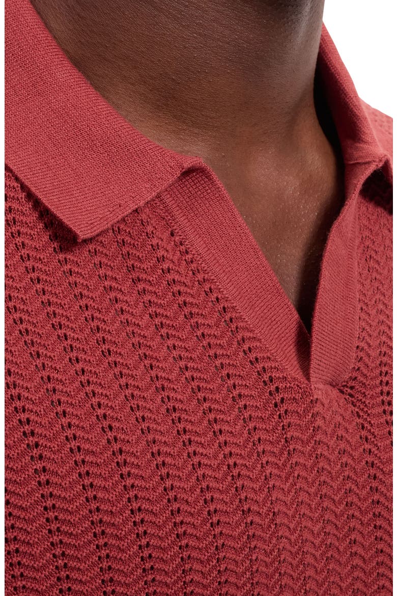 Pointelle Stitch Cotton & Silk Polo Sweater, Alternate, color, RIO RED