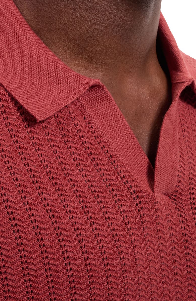 Bugatchi Pointelle Stitch Cotton & Silk Polo Sweater, Alternate, color, Rio Red