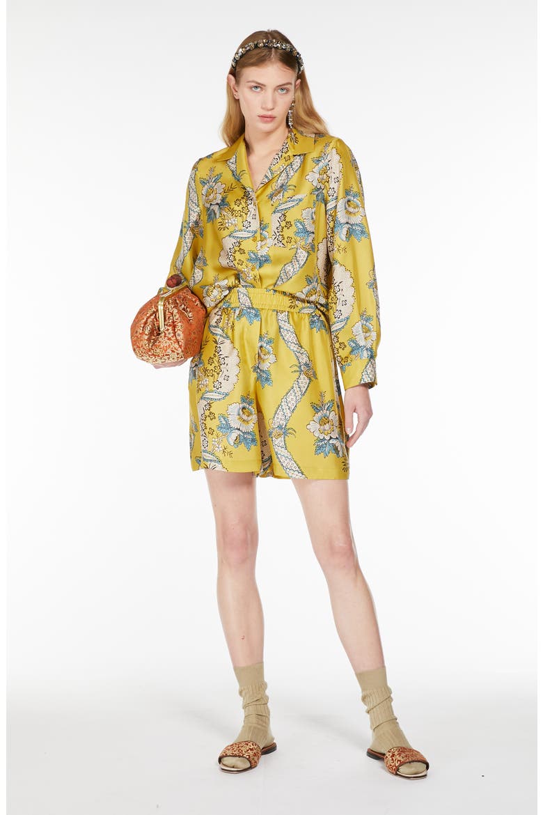 Tracia Floral Silk Shorts, Alternate, color, YELLOW