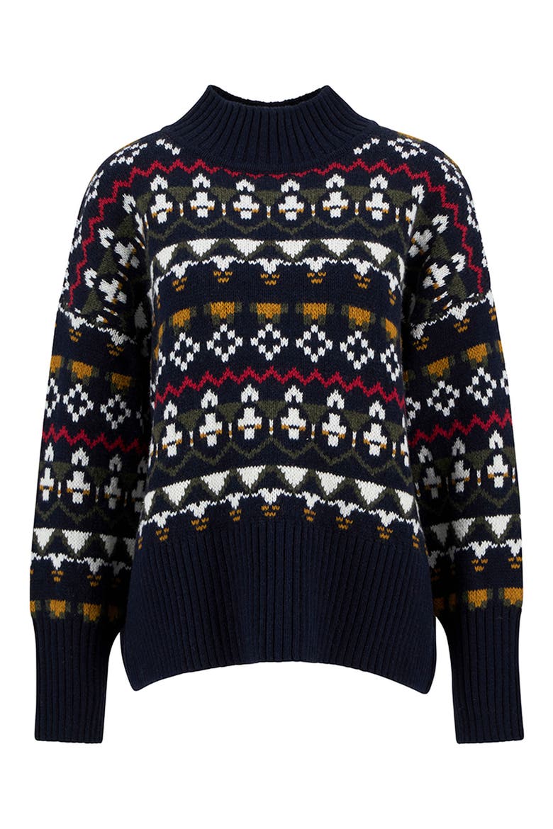 Larisa Fair Isle Wool & Cotton Blend Sweater, Alternate, color, NAVY