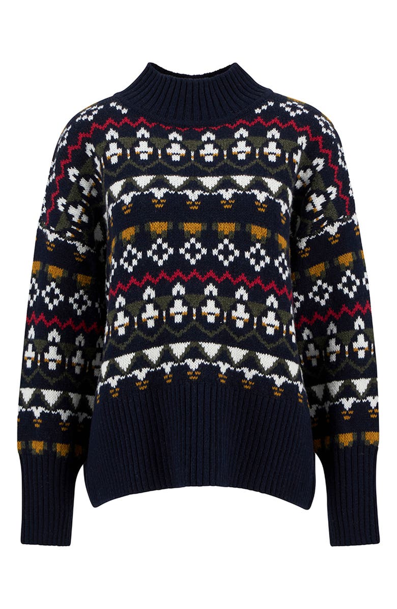 Barbour Larisa Fair Isle Wool & Cotton Blend Sweater, Alternate, color, Navy