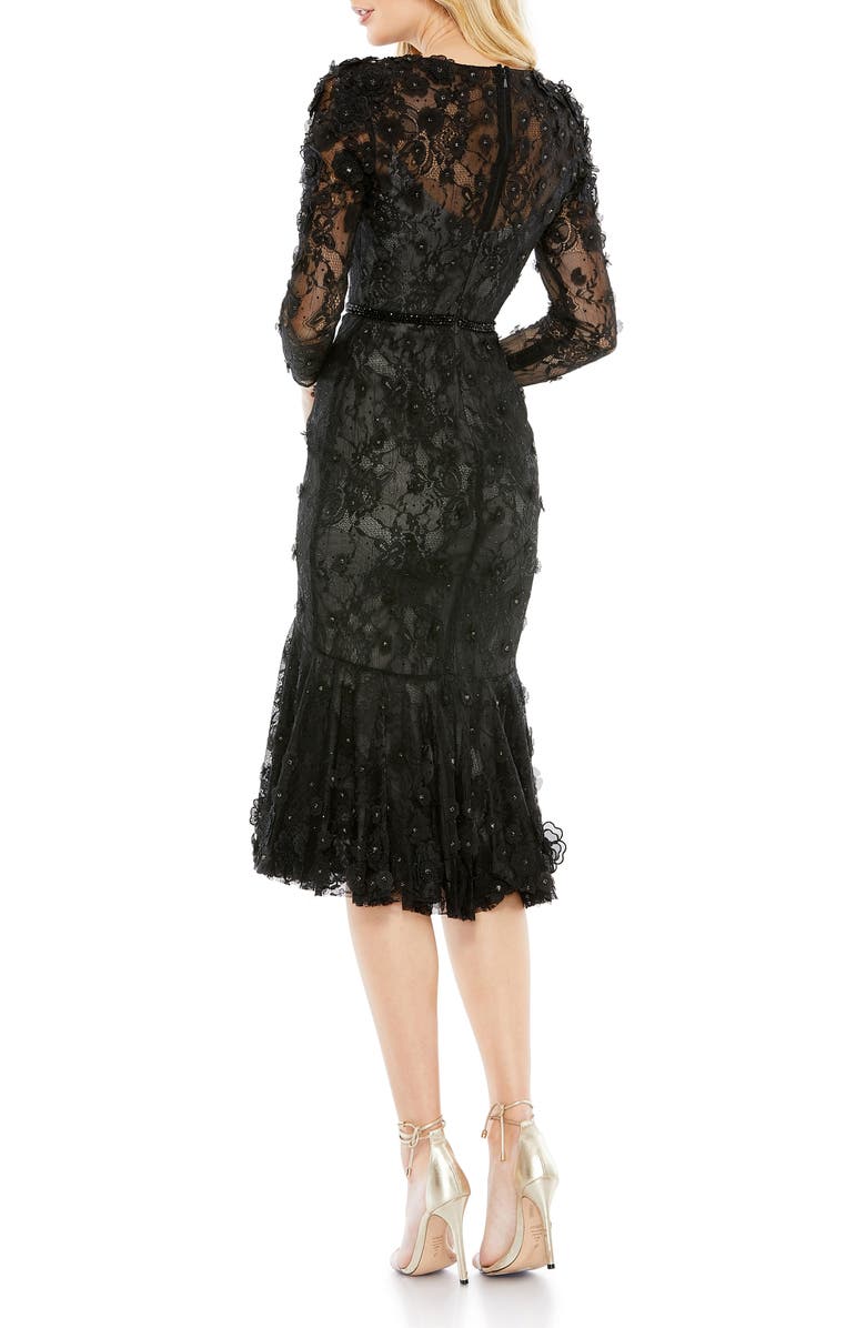 Floral Appliqué Long Sleeve Cocktail Dress