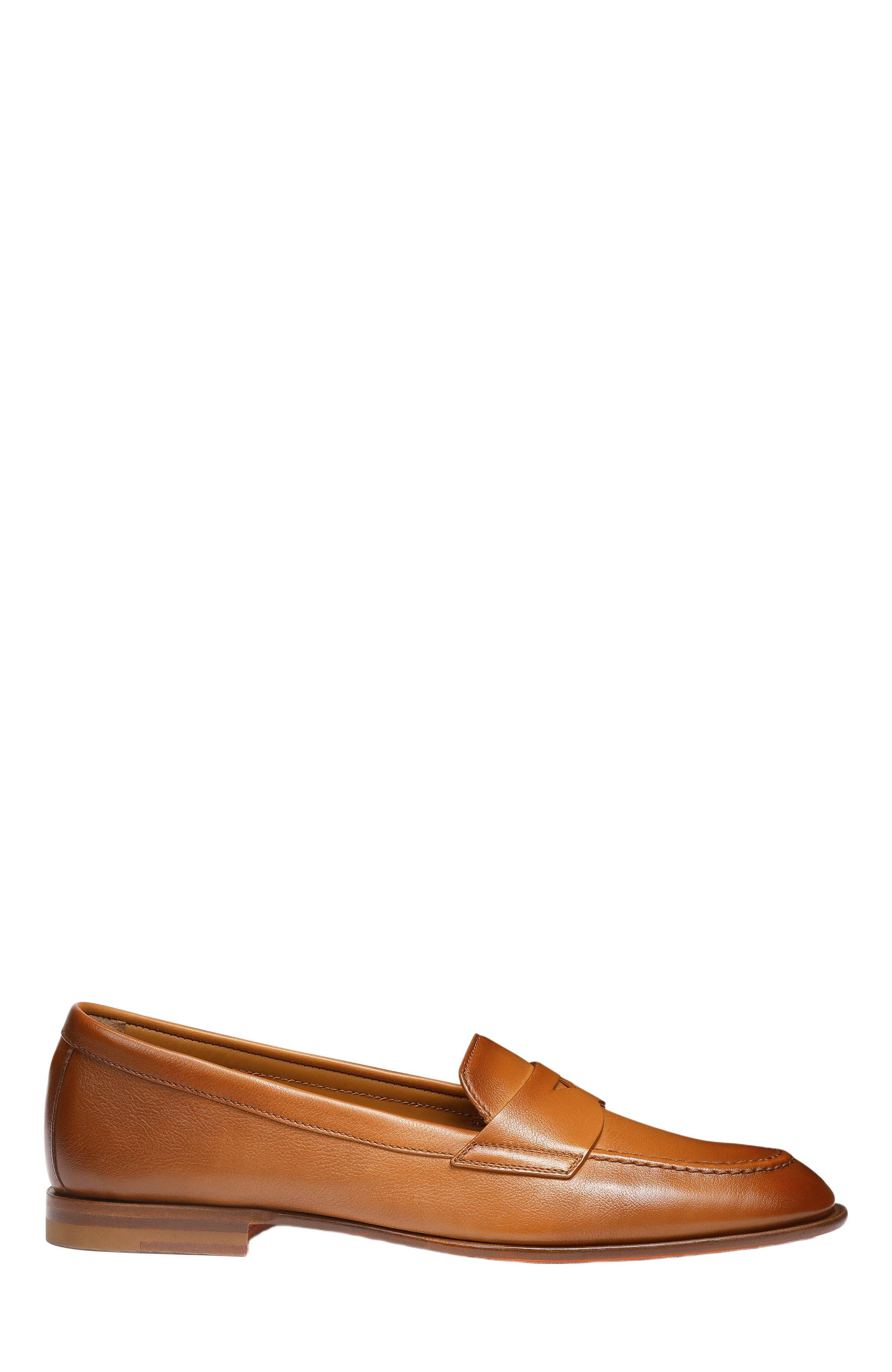 Santoni Leather Penny Loafer, Main, color, Brown