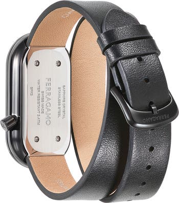 FERRAGAMO Curve Leather Strap Watch, 23mm x 46mm | Nordstromrack