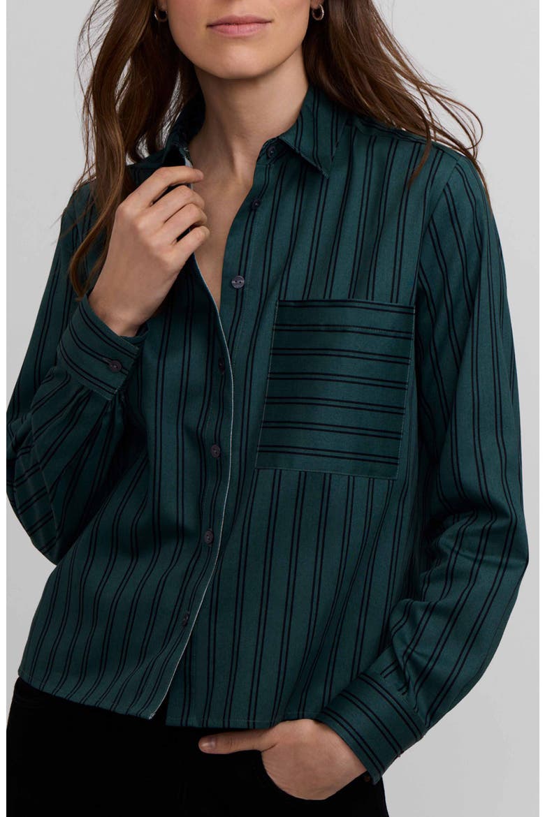Jodie Stripe Cotton Button-Up Shirt, Alternate, color, DEEP TEAL GREEN/ BLACK