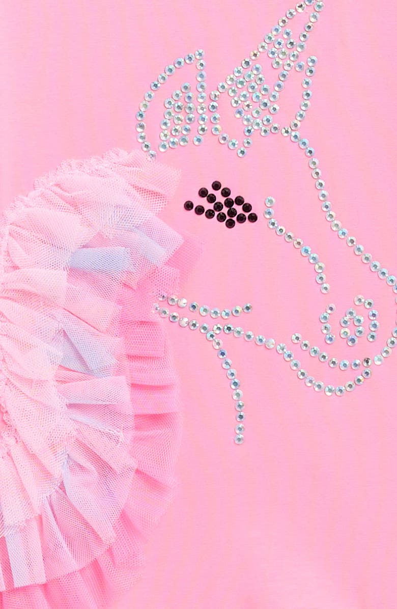 Baby Sara Kids' Unicorn Tulle Trim Tiered Stretch Cotton Party Dress, Alternate, color, Pink