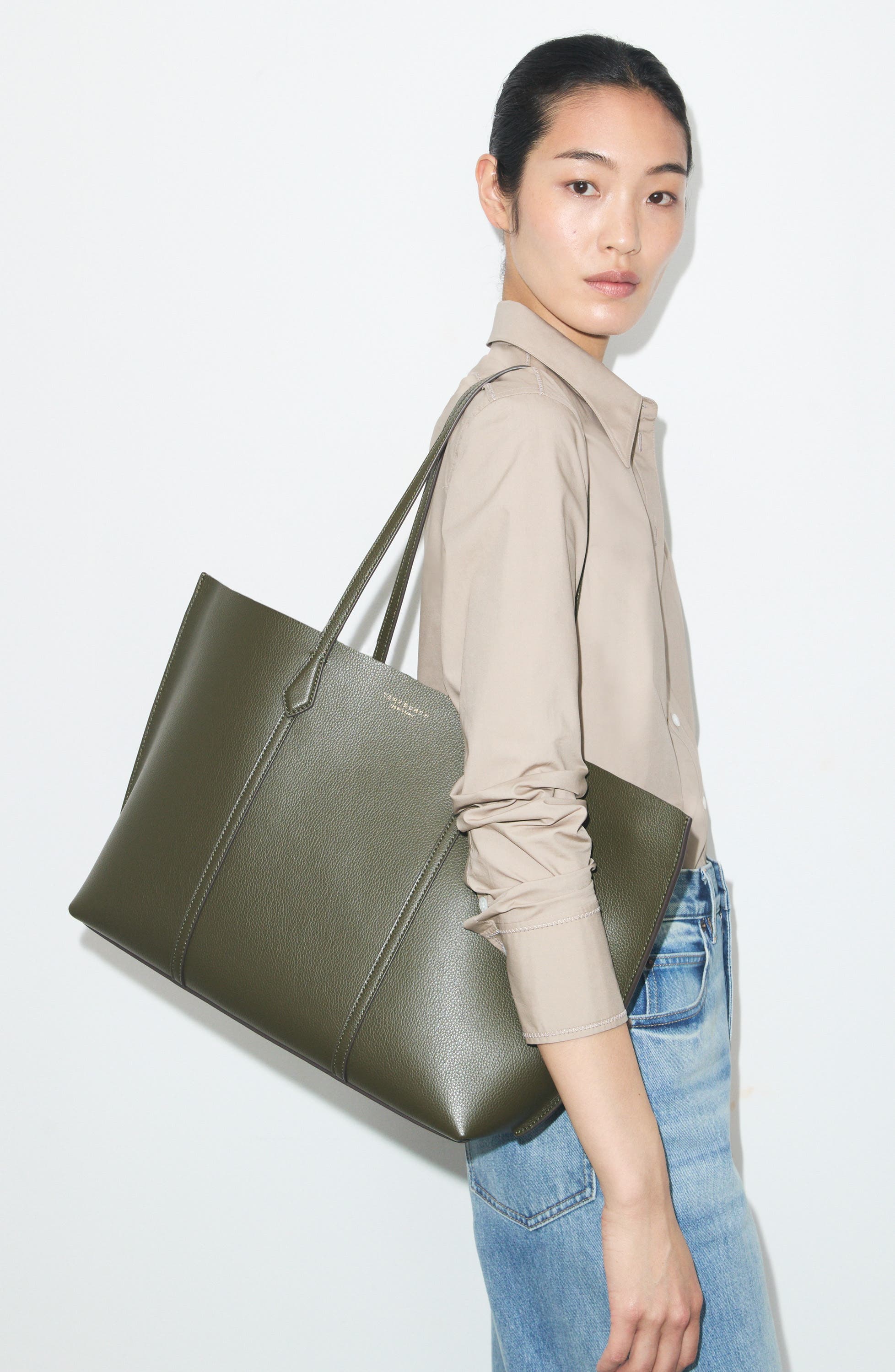 Perry Triple Compartment Leather Tote, Alternate, color, LECCIO