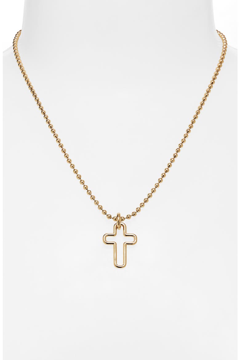 Mini Madda Cross Pendant Necklace, Alternate, color, BRASS